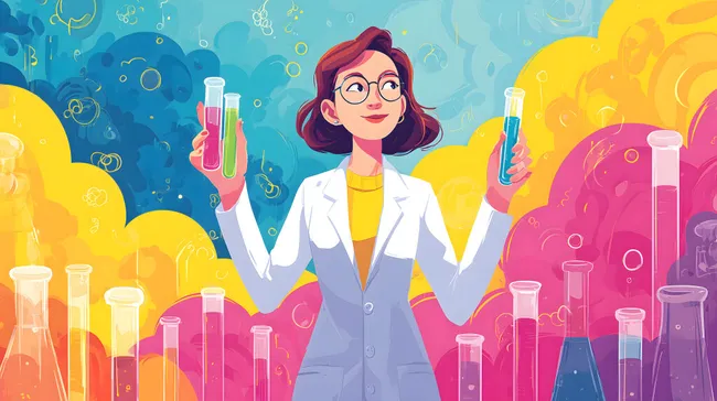 Lächelnde Wissenschaftlerin im Labor mit Reagenzgläsern