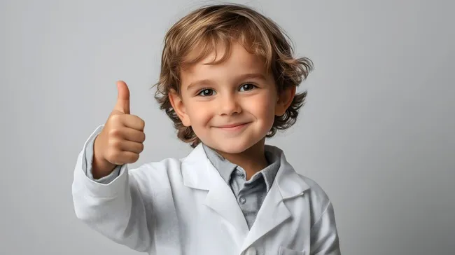 Lächelnder Arzt-Junge gibt Daumen hoch
