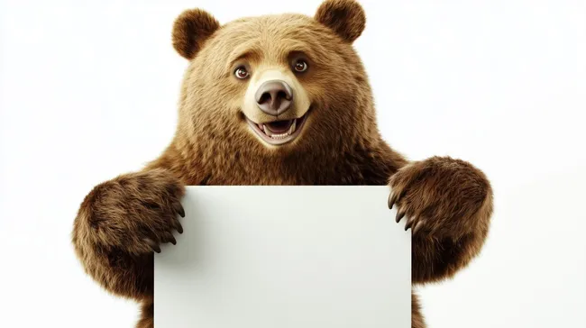 Lächelnder Braunbär mit Werbeschildvorlage