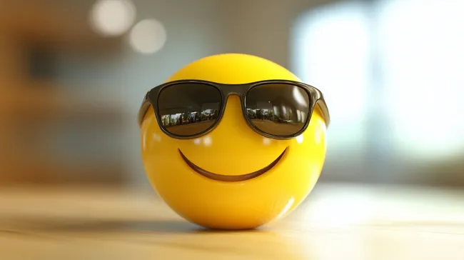 Lächelnder Emoji-Charakter mit Sonnenbrille