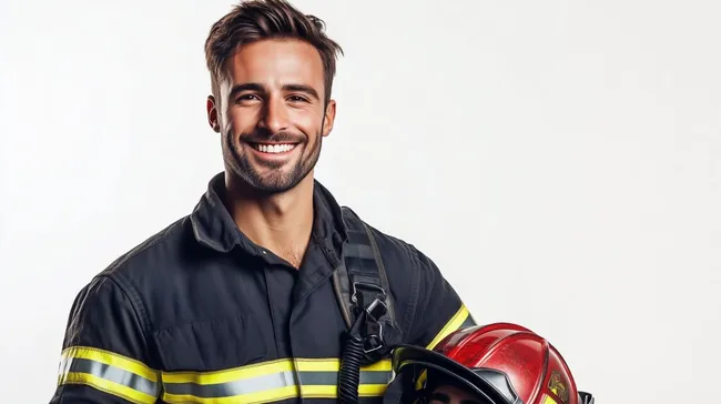 Lächelnder Feuerwehrmann in Schutzausrüstung