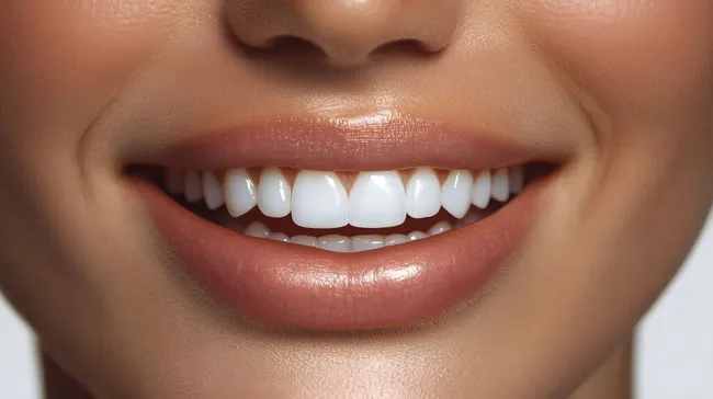 Lächelnder Frauenmund mit gesunden weißen Zähnen