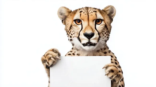 Lächelnder Gepard hält leeres Schild