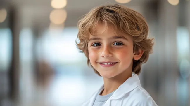 Lächelnder Junge im Laborkittel