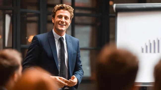 Lächelnder junger Mann in eleganter Businesskleidung