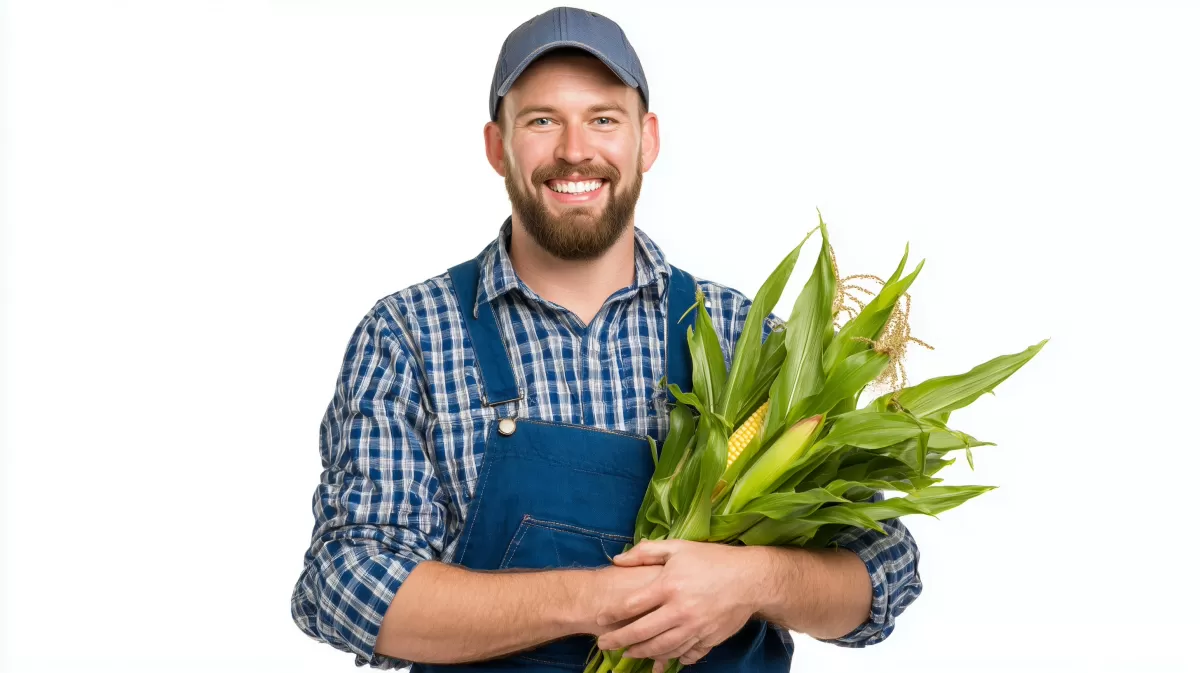 Lächelnder Landwirt mit Bio-Maiskorn