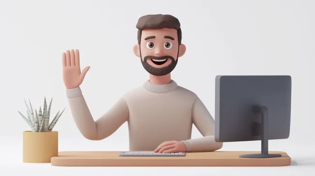 Lächelnder Mann bei Online-Konferenz am Computer