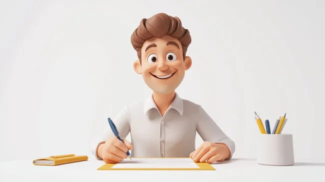 Lächelnder Mann unterschreibt Vertrag am Schreibtisch