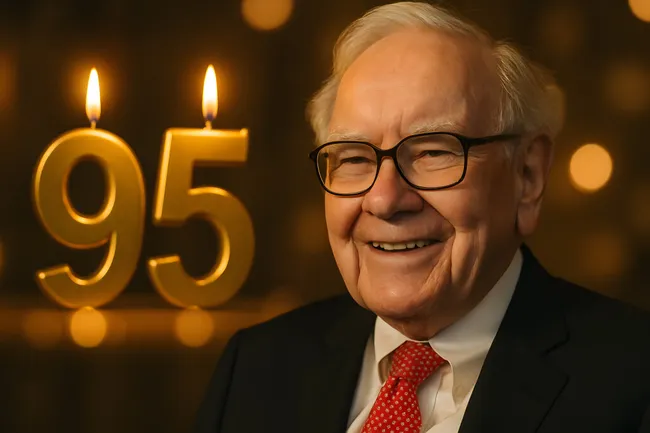 Lächelnder Milliardär in elegantem Anzug vor Geburtstagskuchen