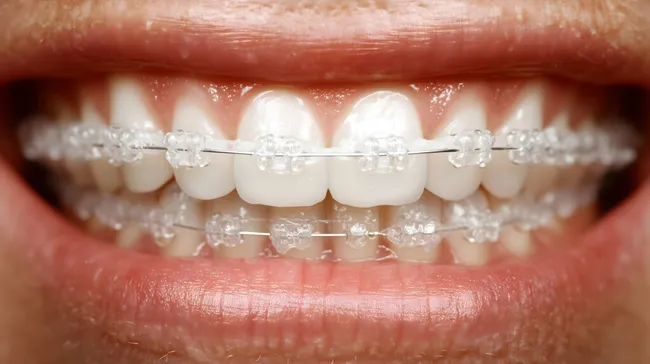 Lächelnder Mund mit sichtbarer Zahnspange