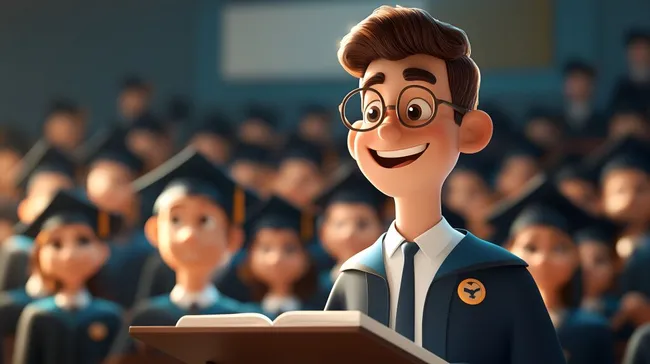 Lächelnder Redner vor Studentengruppe