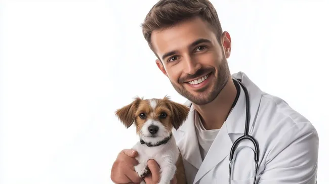 Lächelnder Tierarzt mit niedlichem Welpen