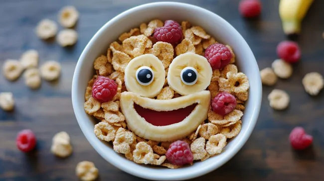 Lächelndes Frühstücks-Müsli mit Beeren