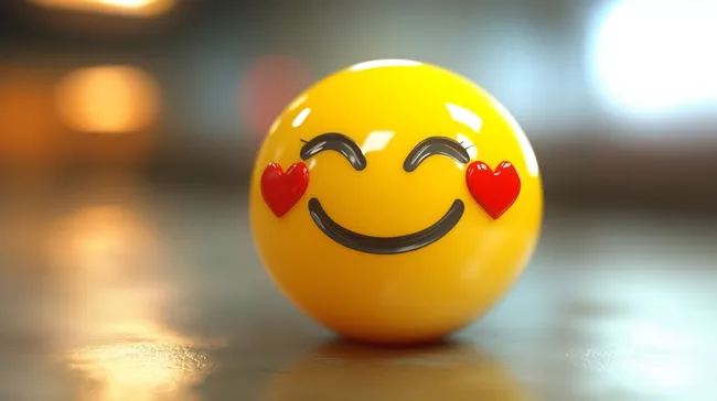 Lächelndes, lustiges 3D-Emoji mit roten Herzaugen