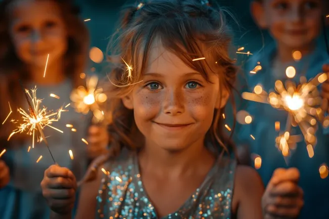 Lächelndes Mädchen mit Wunderkerzen