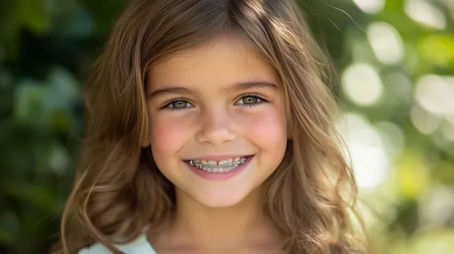 Lächelndes Mädchen mit Zahnspange