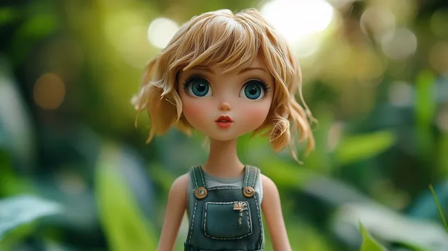 Lächelndes Puppengesicht mit blonden Locken