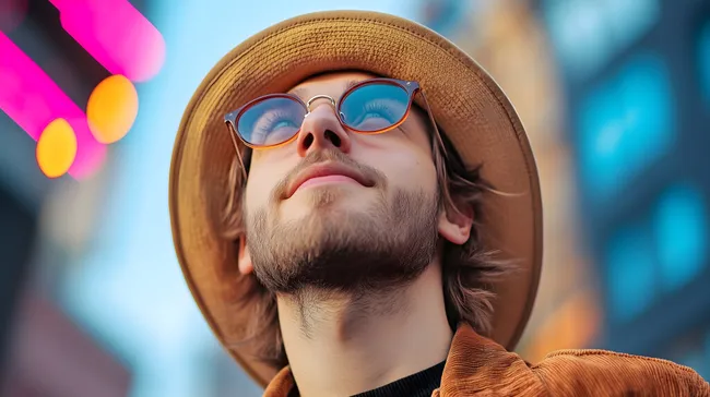 Lässiger Stadtbummler mit Sonnenbrille und Hut