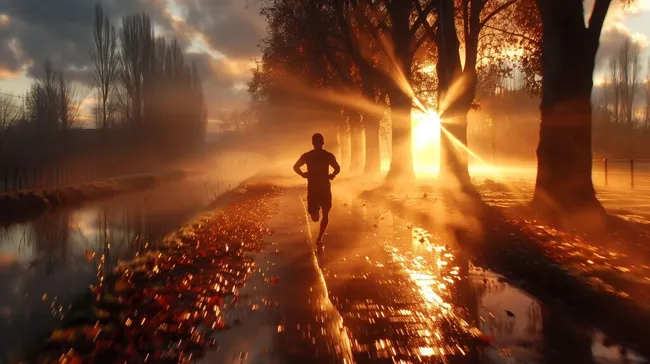 Läufer im malerischen Sonnenaufgang