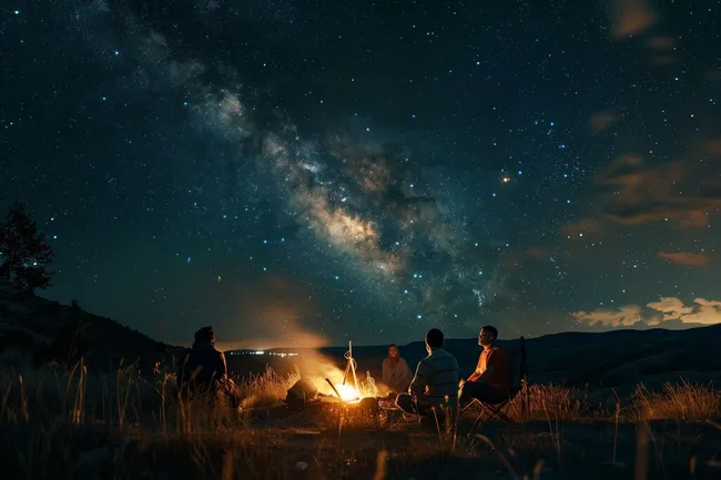Lagerfeuer unter dem Sternenhimmel in den Bergen