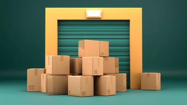 Lagerraum mit verschlossener Tür und gestapelten Kartons