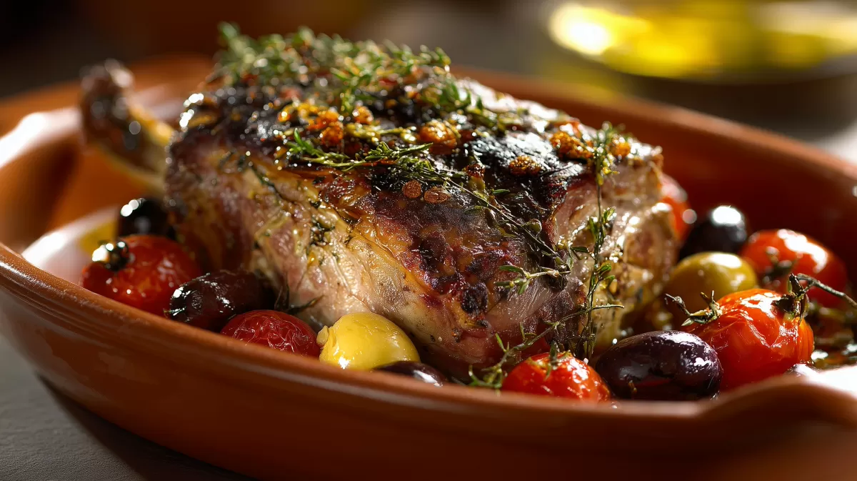 Lammkeule mediterran aus dem Backofen mit Oliven