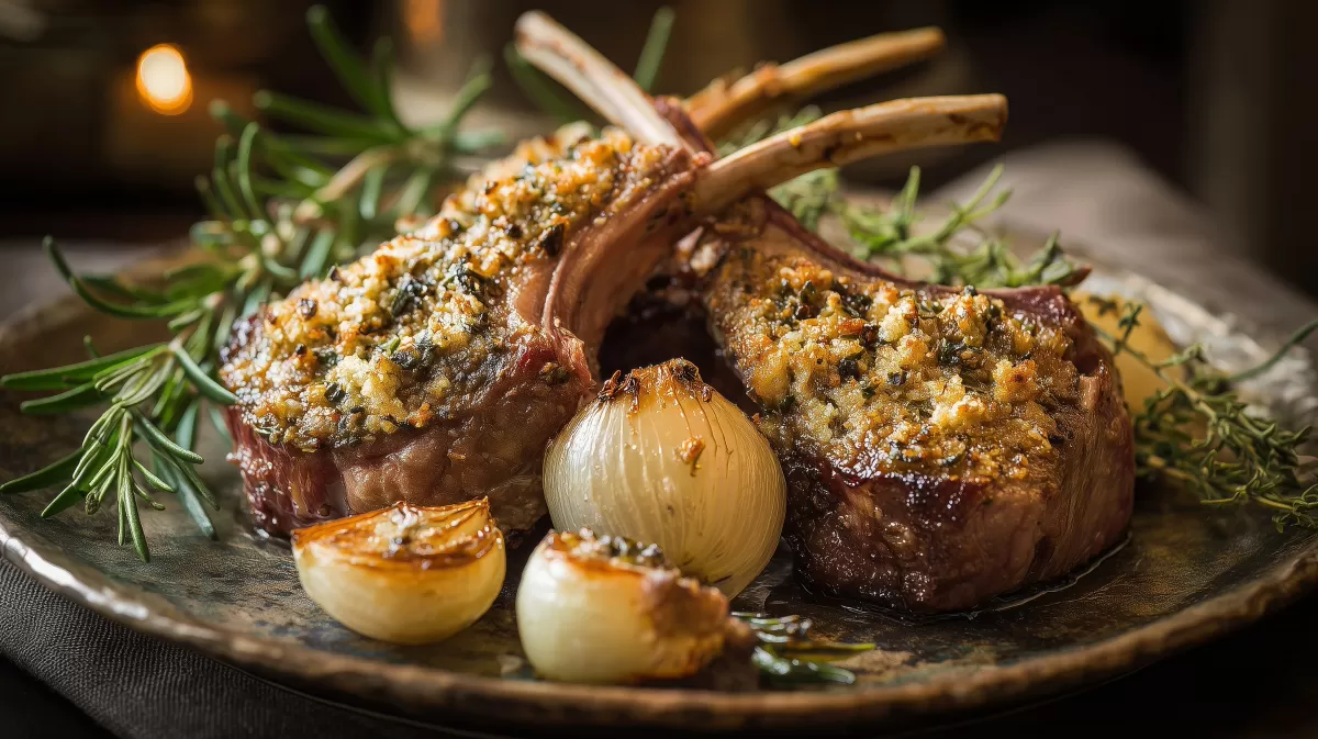 Lammkoteletts mit Knoblauch und Rosmarin auf Rustikal