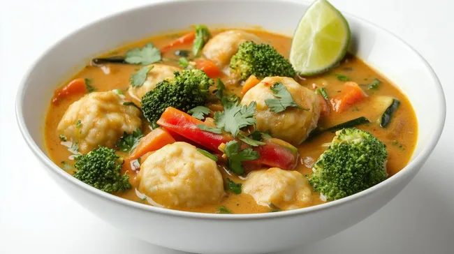 Landestypisches Currygemüse mit Klößchen und Limette