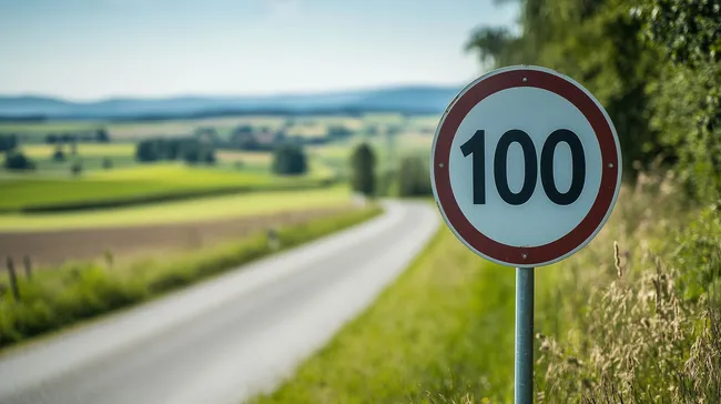 Landschaftsidylle mit Tempolimit-Schild