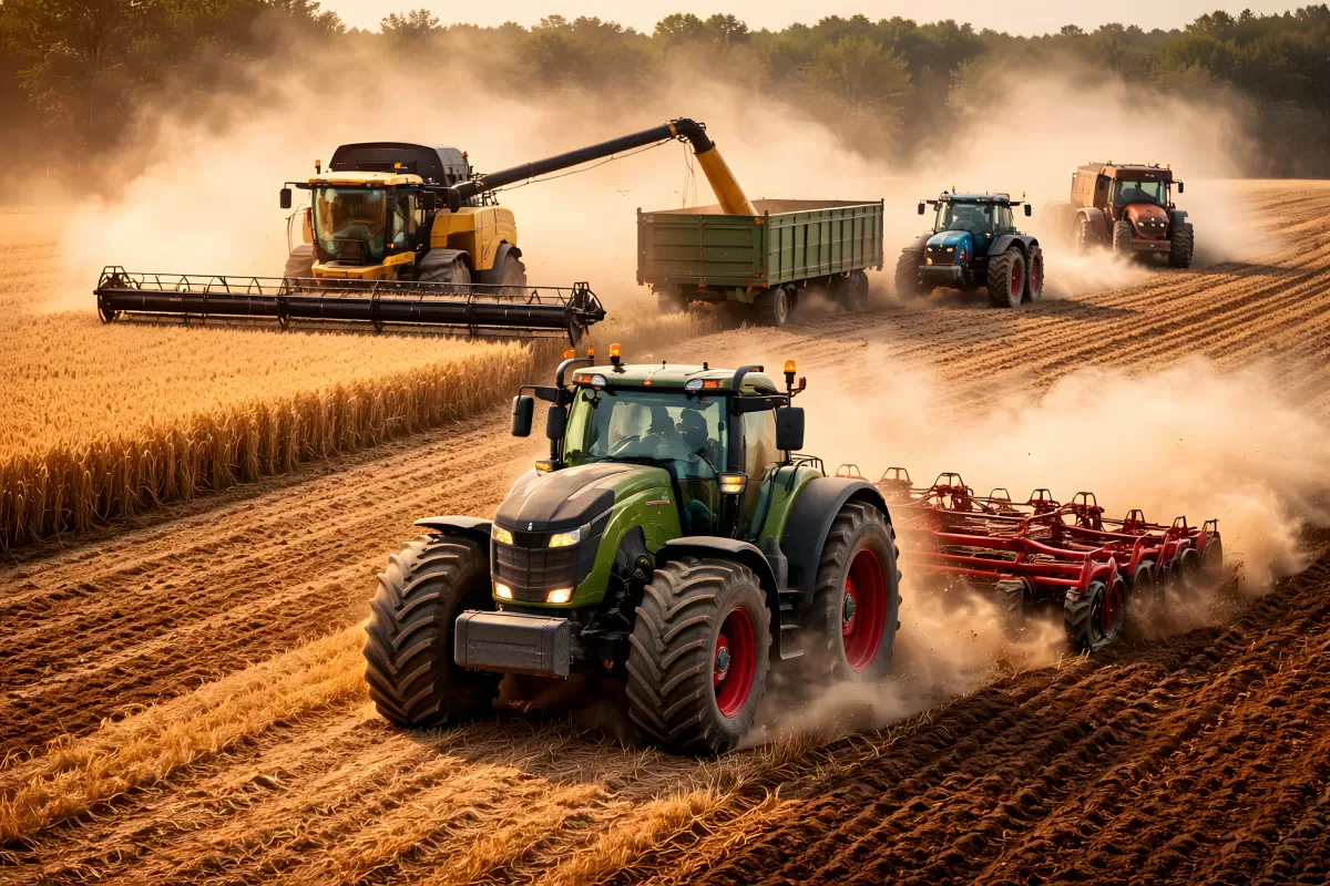 Landwirtschaftliche Ernte mit modernen Maschinen