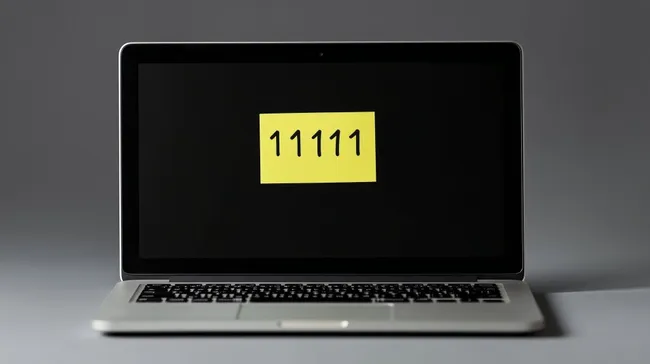 Laptop mit Post-it-Notiz: Unsicheres Passwort 11111