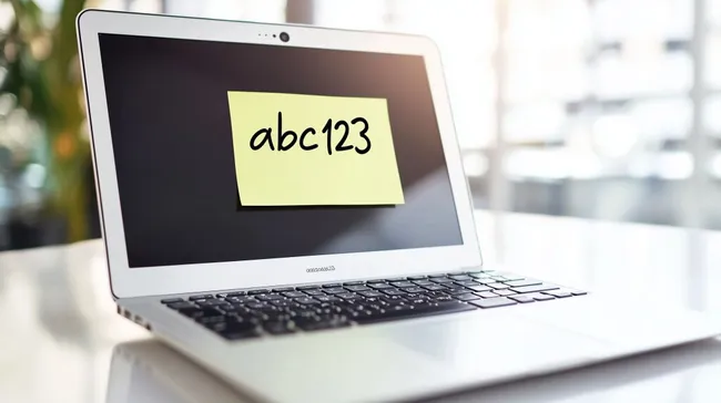 Laptopbildschirm mit einfachem Passwort 'abc123'