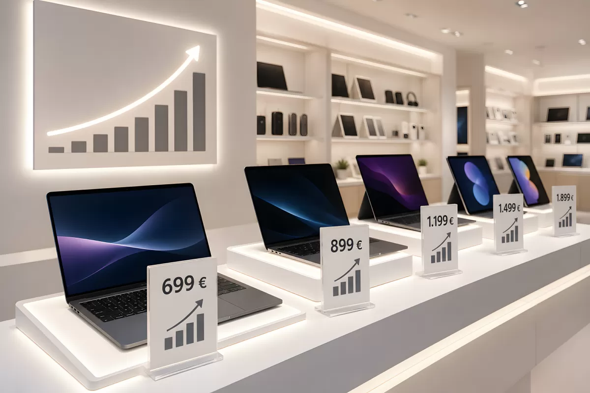 Laptops im Elektronikgeschäft mit Preisschildern