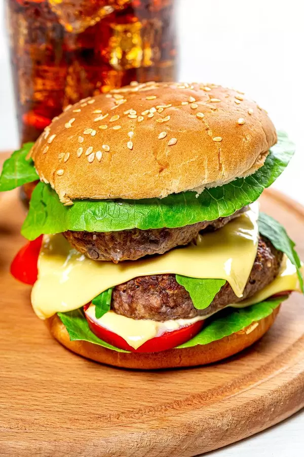 Large Burger with two cutlets, cheese and vegetables (Flip 2019)