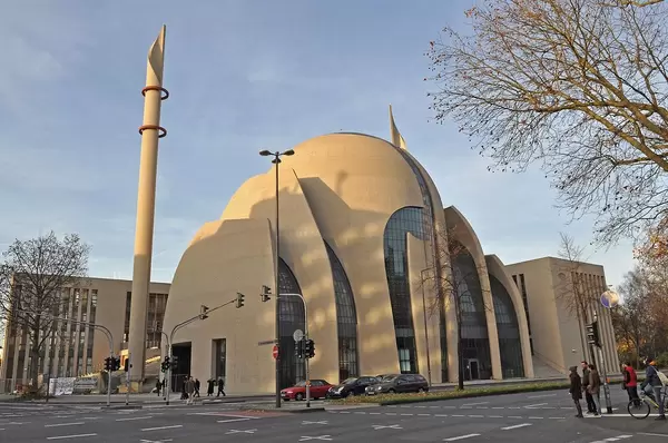 Large dome-shaped mosque in Cologne, Germany