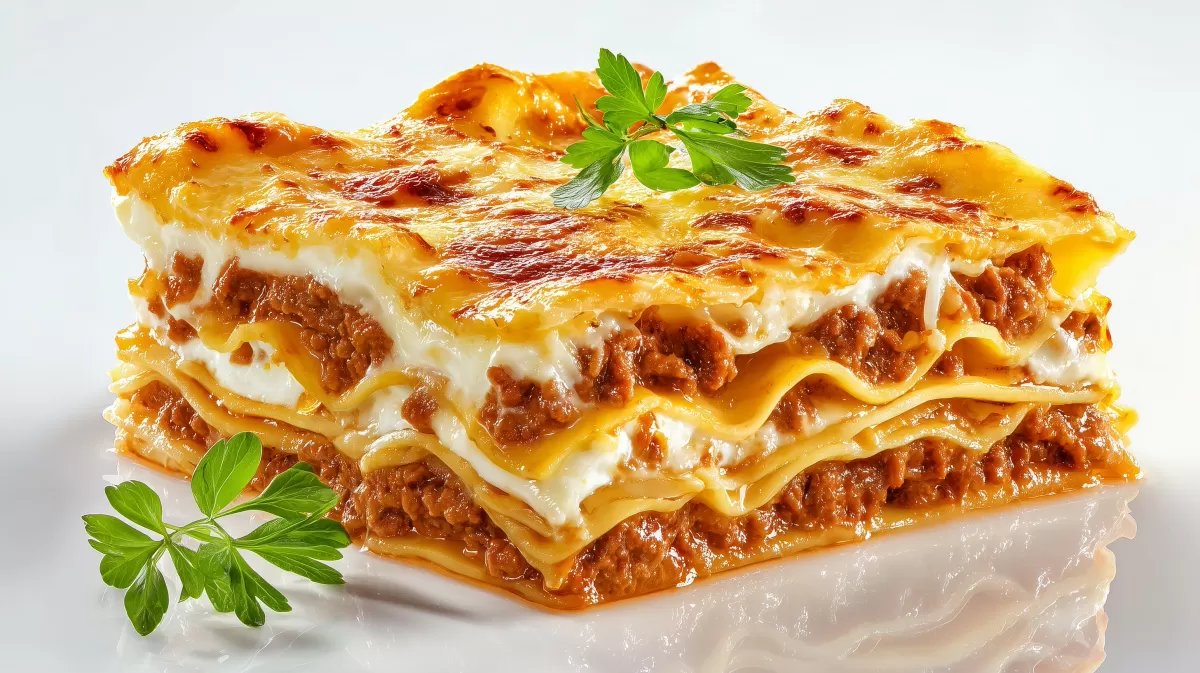 Lasagne Bolognese mit Béchamel und Petersilie