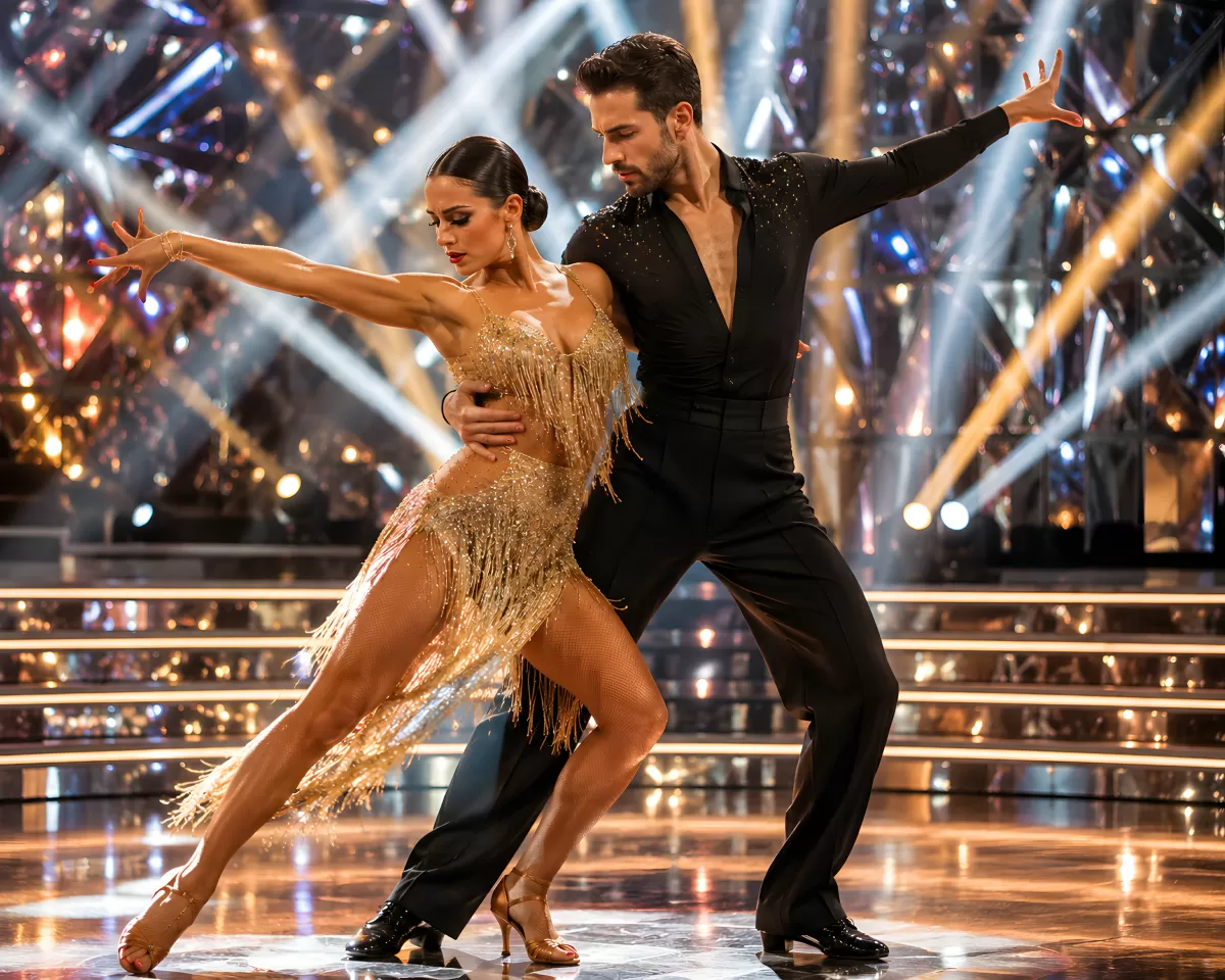 Lateintanz-Paar in eleganter Showbühnen-Choreografie