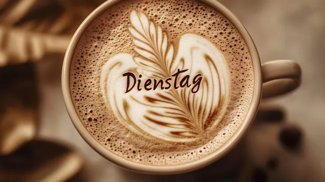 Latte-Kunst mit Dienstag-Schriftzug