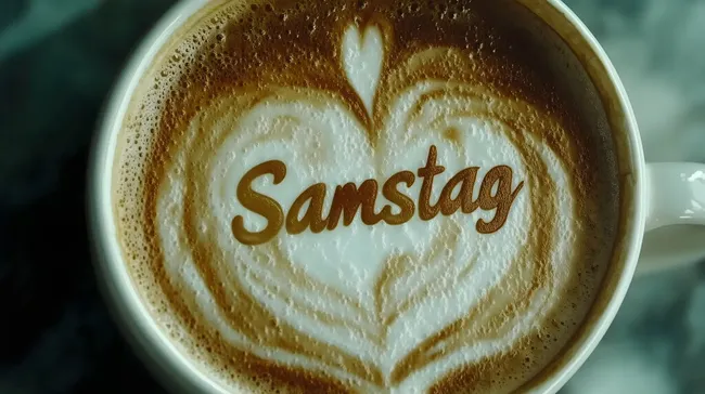Latte Kunst mit Samstag-Beschriftung