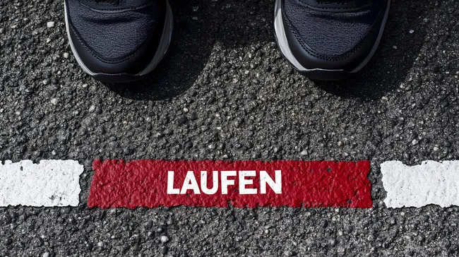 Laufen auf der Straße - Schwarze Sportschuhe auf Asphalt