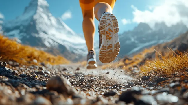 Laufende Beine am Bergpfad in den Alpen
