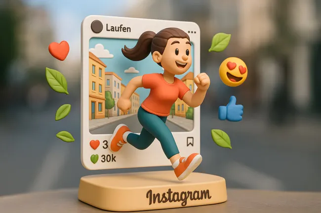 Laufende Frau auf Instagram-Post mit Emojis