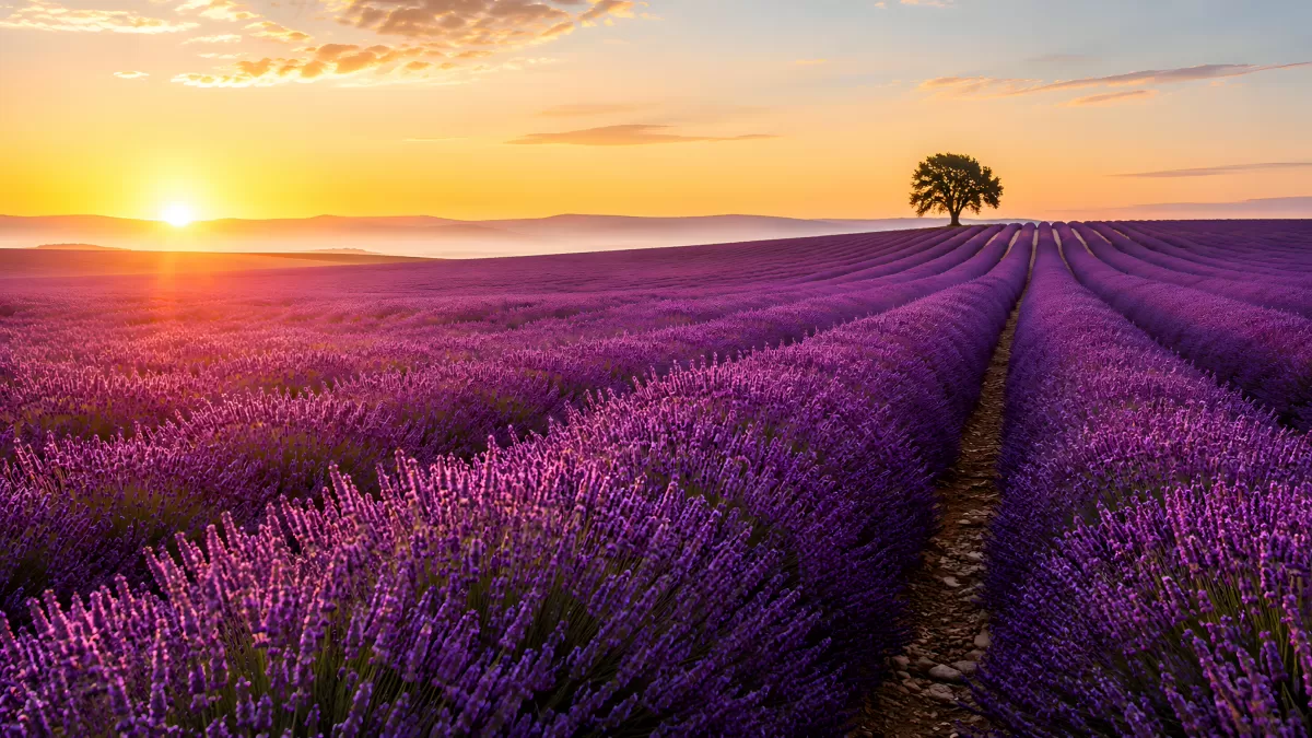 Lavendelfeld in der Provence bei Sonnenuntergang
