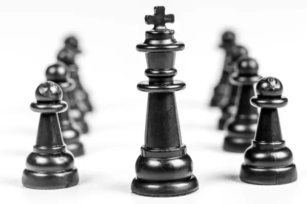 Leader and teamwork concept for success. Black wooden chess