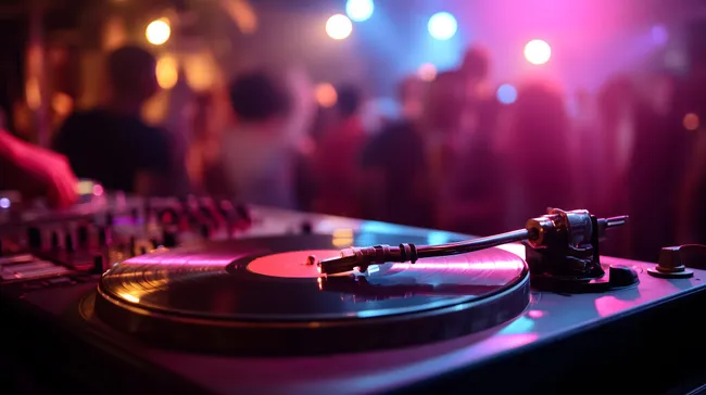 Lebendiger DJ-Auftritt in bunter Clubnacht