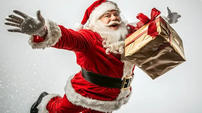 Lebendiger Weihnachtsmann mit Geschenkpaket