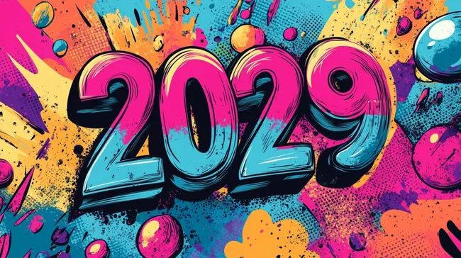 Lebendiges 2029 Pop-Art Illustration in dynamischem Comic-Stil