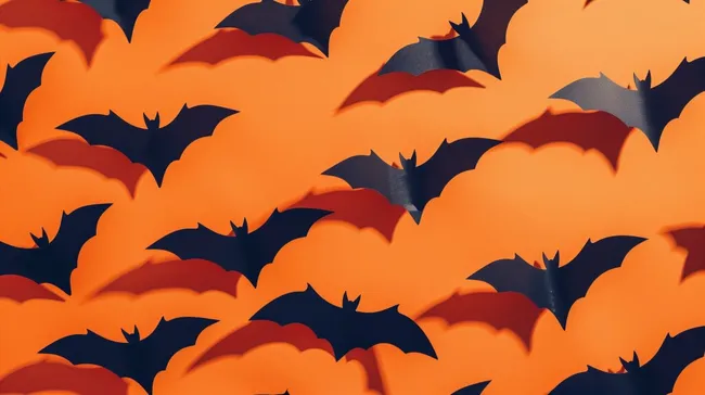 Lebendiges Halloween-Fledermaus-Muster auf orangem Hintergrund