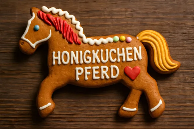 Lebendiges Lebkuchenpferd mit Zuckerverzierung