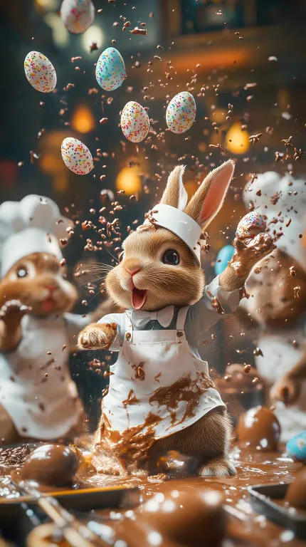 Lebendiges Osterbild mit Schokolade und Ostereiern